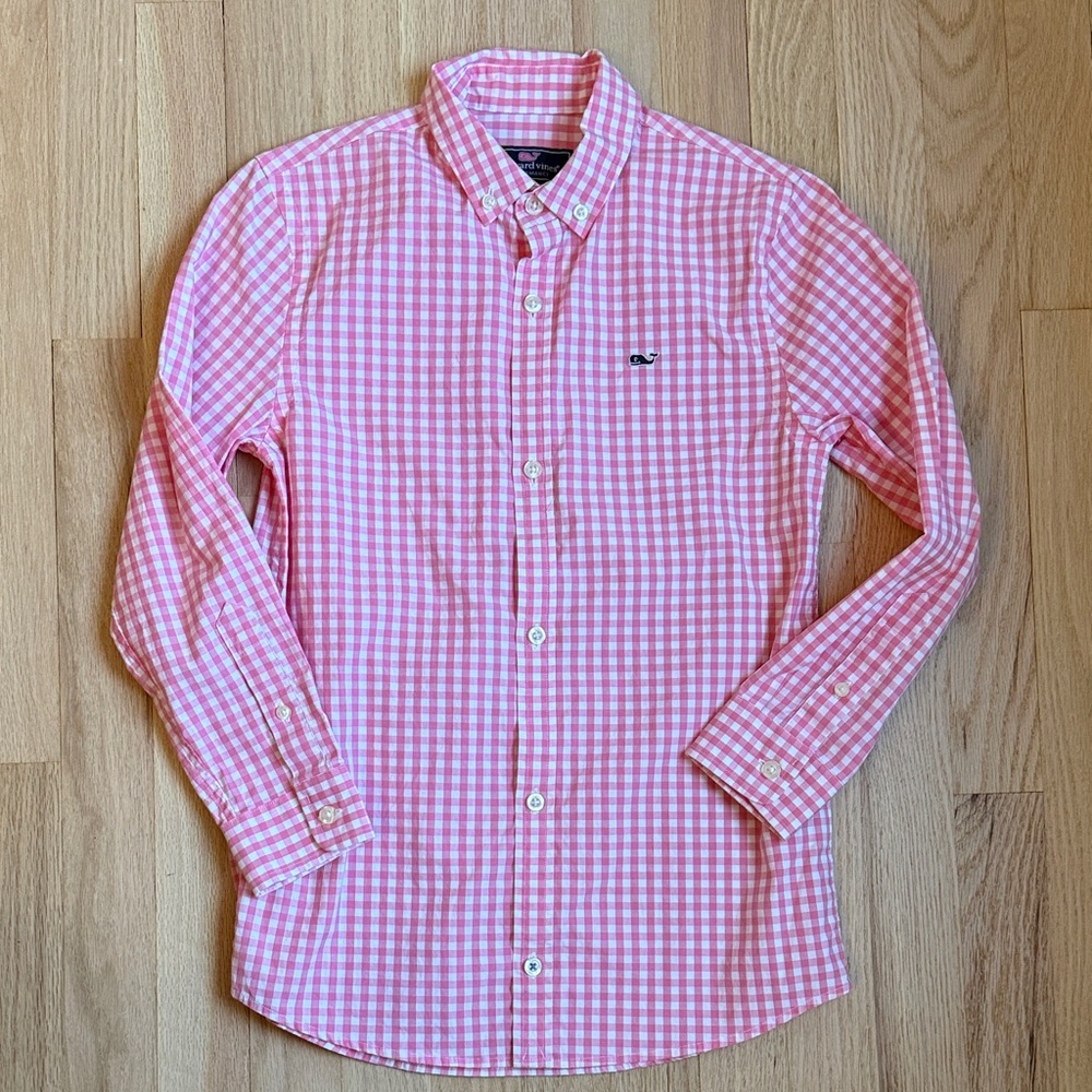 Vineyard Vines Kids Pink Gingham Button-Down Shirt